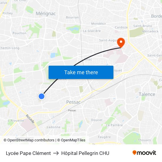 Lycée Pape Clément to Hôpital Pellegrin CHU map