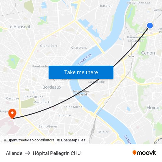 Allende to Hôpital Pellegrin CHU map