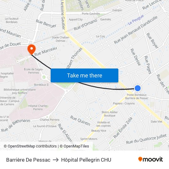 Barrière De Pessac to Hôpital Pellegrin CHU map
