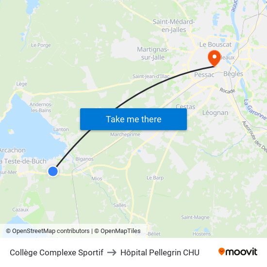 Collège Complexe Sportif to Hôpital Pellegrin CHU map