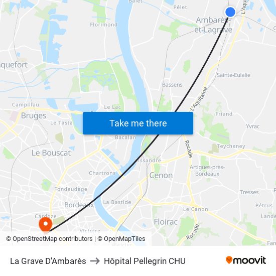 La Grave D'Ambarès to Hôpital Pellegrin CHU map