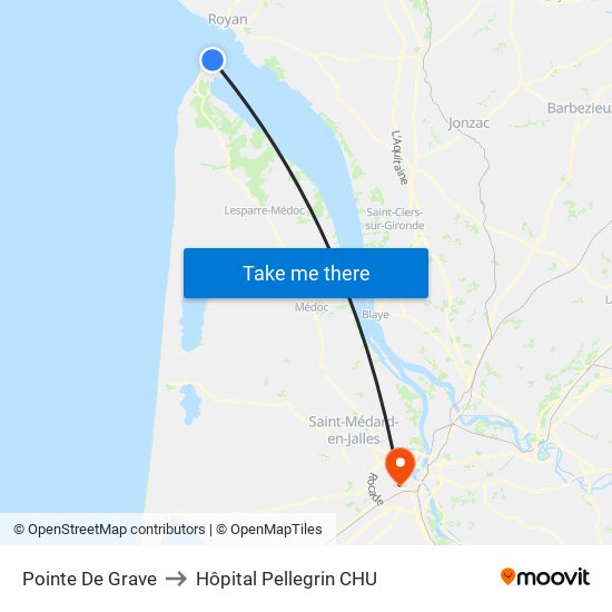 Pointe De Grave to Hôpital Pellegrin CHU map