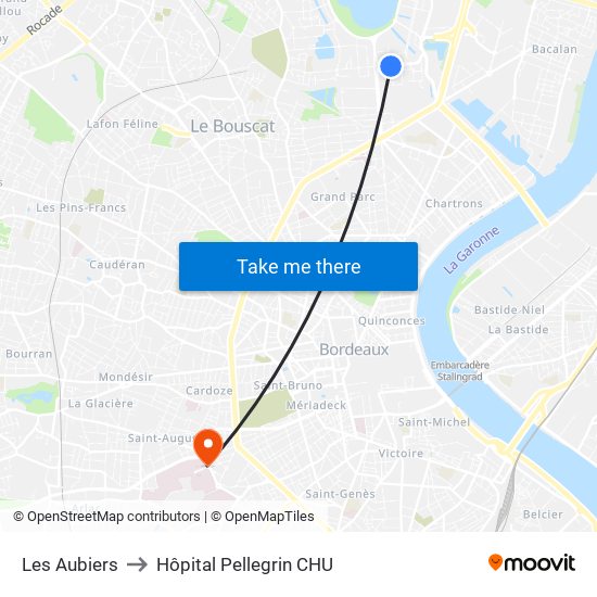 Les Aubiers to Hôpital Pellegrin CHU map