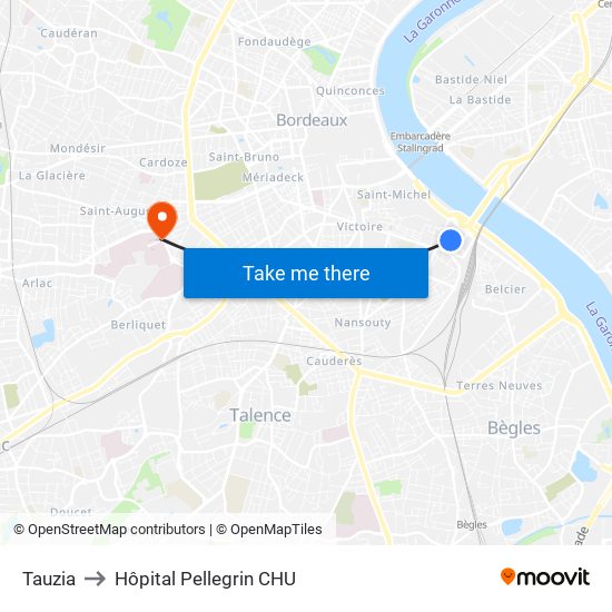 Tauzia to Hôpital Pellegrin CHU map