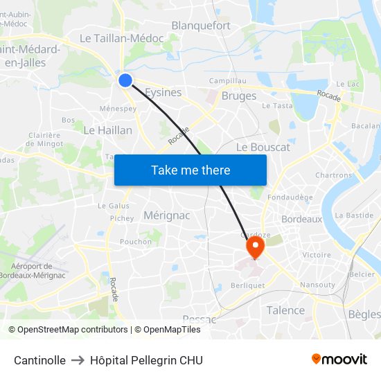 Cantinolle to Hôpital Pellegrin CHU map
