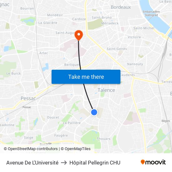 Avenue De L'Université to Hôpital Pellegrin CHU map