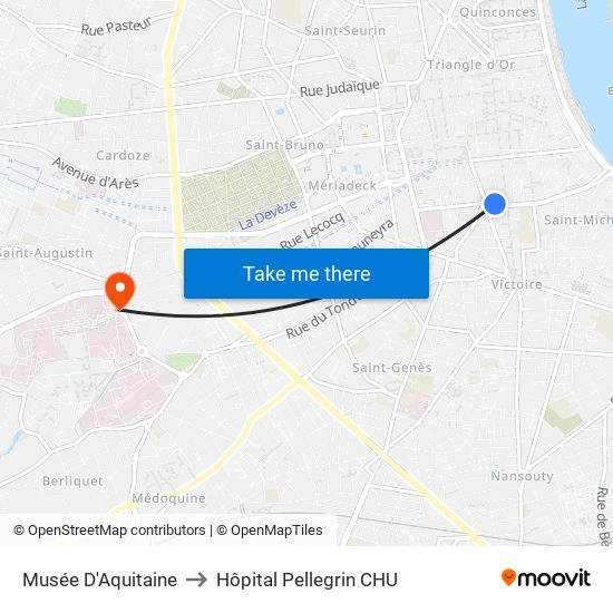 Musée D'Aquitaine to Hôpital Pellegrin CHU map