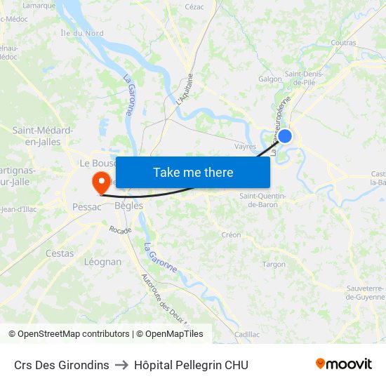 Crs Des Girondins to Hôpital Pellegrin CHU map