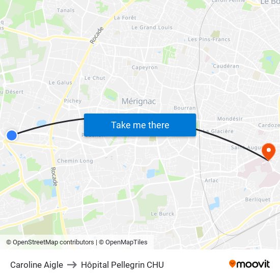 Caroline Aigle to Hôpital Pellegrin CHU map