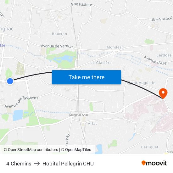 4 Chemins to Hôpital Pellegrin CHU map