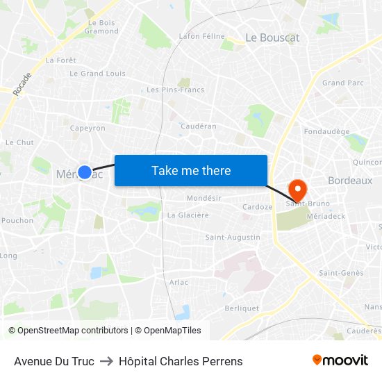 Avenue Du Truc to Hôpital Charles Perrens map