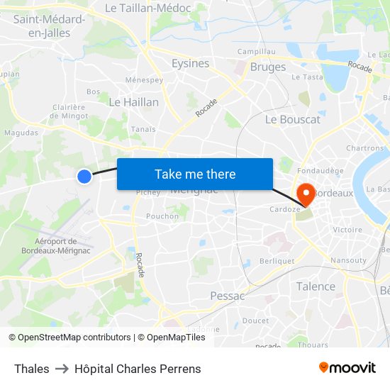 Thales to Hôpital Charles Perrens map