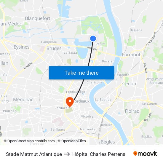 Stade Matmut Atlantique to Hôpital Charles Perrens map