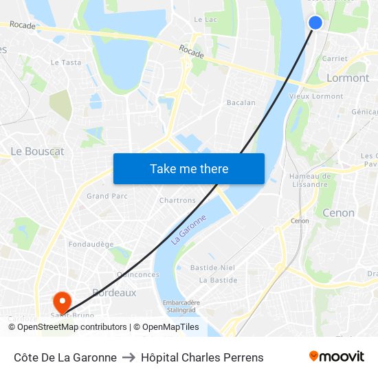 Côte De La Garonne to Hôpital Charles Perrens map