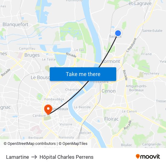 Lamartine to Hôpital Charles Perrens map