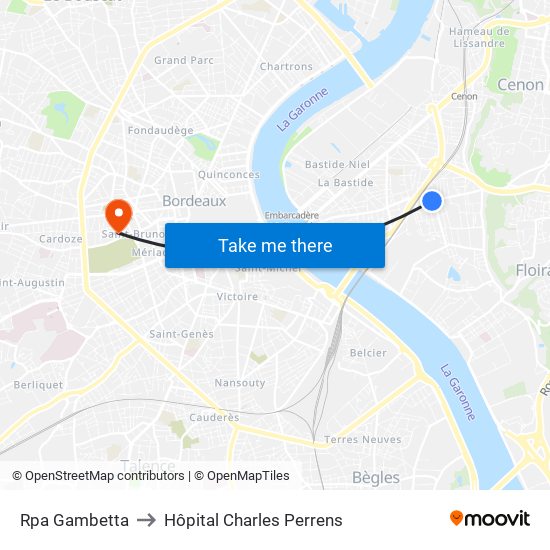 Rpa Gambetta to Hôpital Charles Perrens map