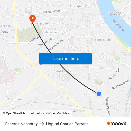 Caserne Nansouty to Hôpital Charles Perrens map