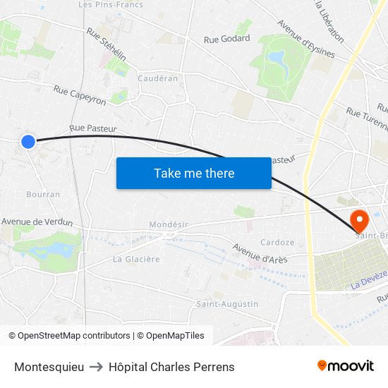 Montesquieu to Hôpital Charles Perrens map