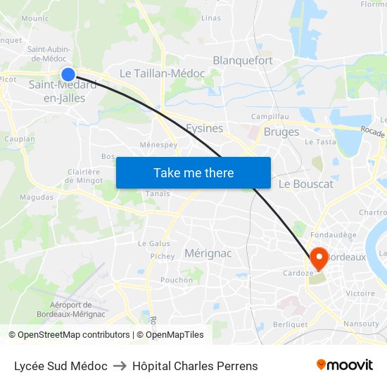 Lycée Sud Médoc to Hôpital Charles Perrens map