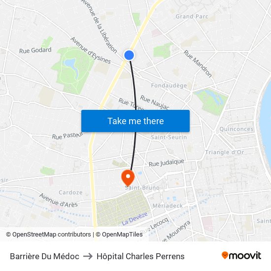 Barrière Du Médoc to Hôpital Charles Perrens map