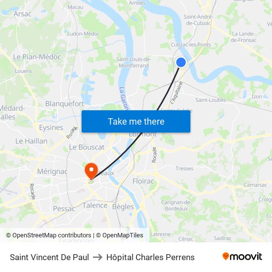 Saint Vincent De Paul to Hôpital Charles Perrens map