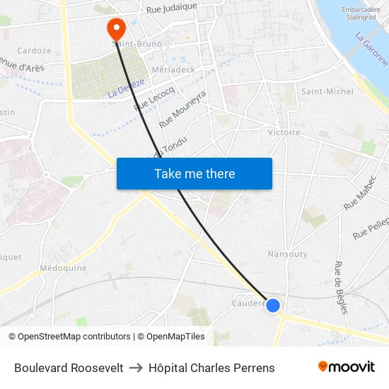 Boulevard Roosevelt to Hôpital Charles Perrens map