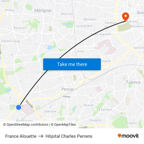 France Alouette to Hôpital Charles Perrens map