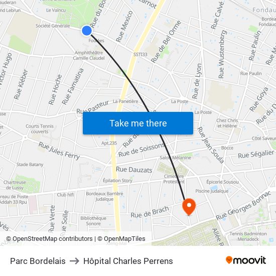 Parc Bordelais to Hôpital Charles Perrens map