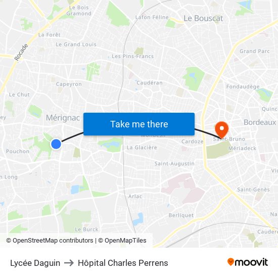 Lycée Daguin to Hôpital Charles Perrens map
