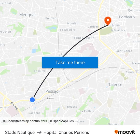 Stade Nautique to Hôpital Charles Perrens map