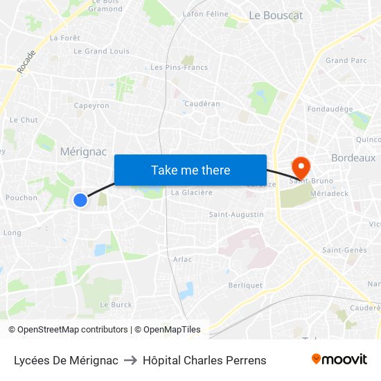 Lycées De Mérignac to Hôpital Charles Perrens map