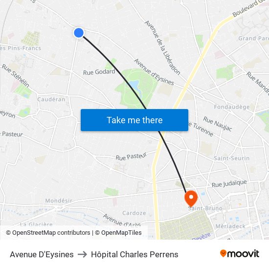 Avenue D'Eysines to Hôpital Charles Perrens map