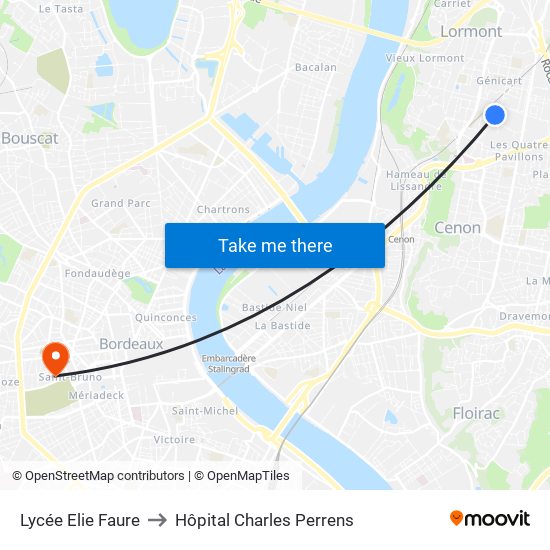 Lycée Elie Faure to Hôpital Charles Perrens map