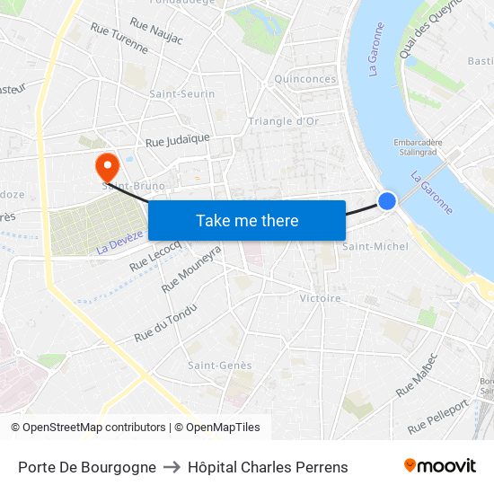Porte De Bourgogne to Hôpital Charles Perrens map