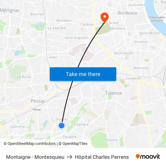 Montaigne - Montesquieu to Hôpital Charles Perrens map