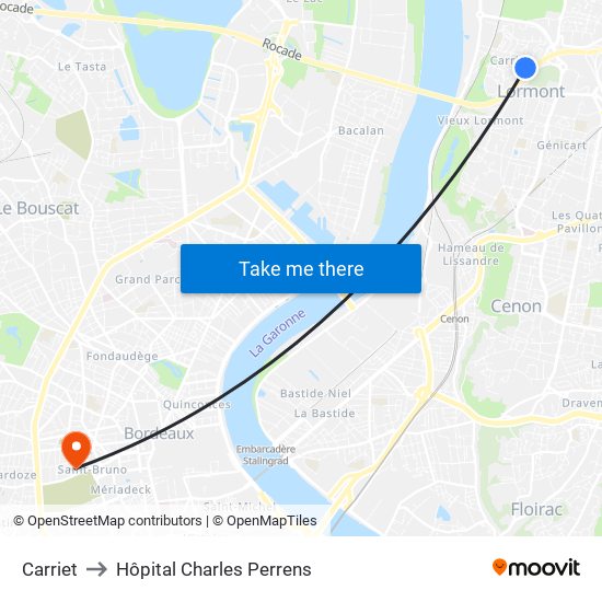 Carriet to Hôpital Charles Perrens map