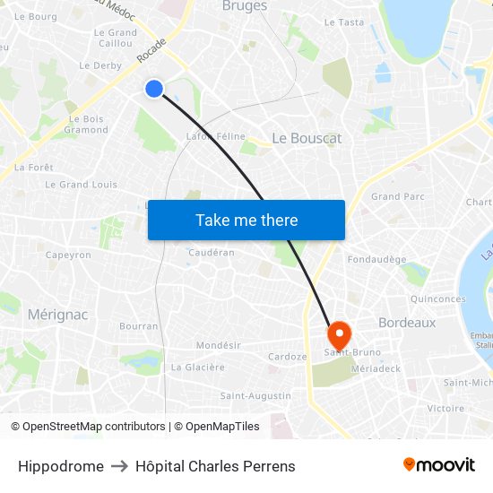 Hippodrome to Hôpital Charles Perrens map