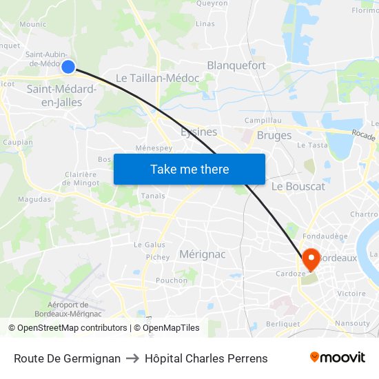 Route De Germignan to Hôpital Charles Perrens map
