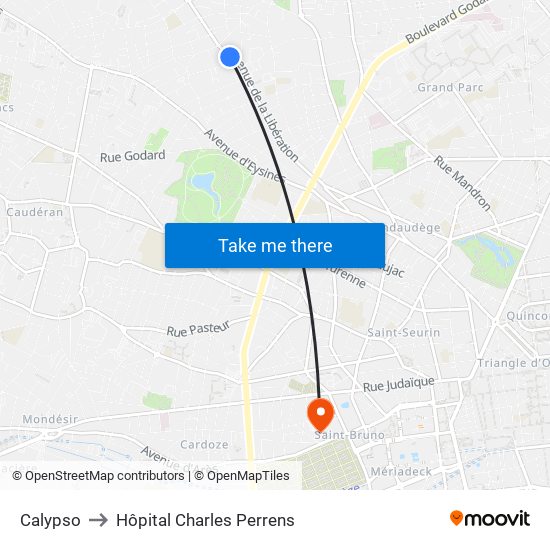 Calypso to Hôpital Charles Perrens map