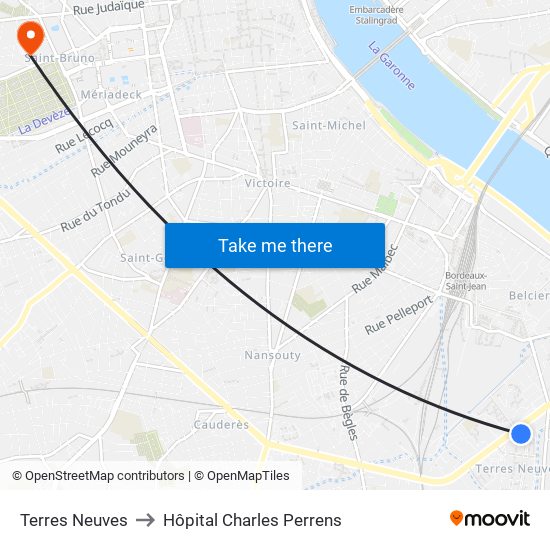 Terres Neuves to Hôpital Charles Perrens map