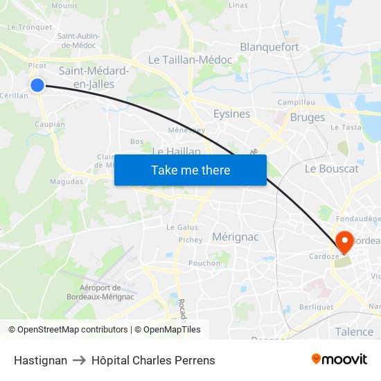 Hastignan to Hôpital Charles Perrens map