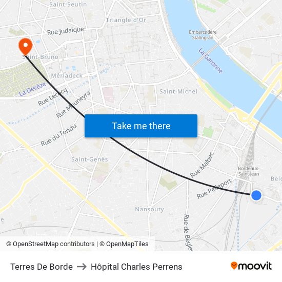 Terres De Borde to Hôpital Charles Perrens map