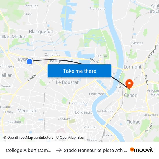 Collège Albert Camus (Rue Du Moulin À Vent) to Stade Honneur et piste Athlétisme Henri Danflous de Palmer map