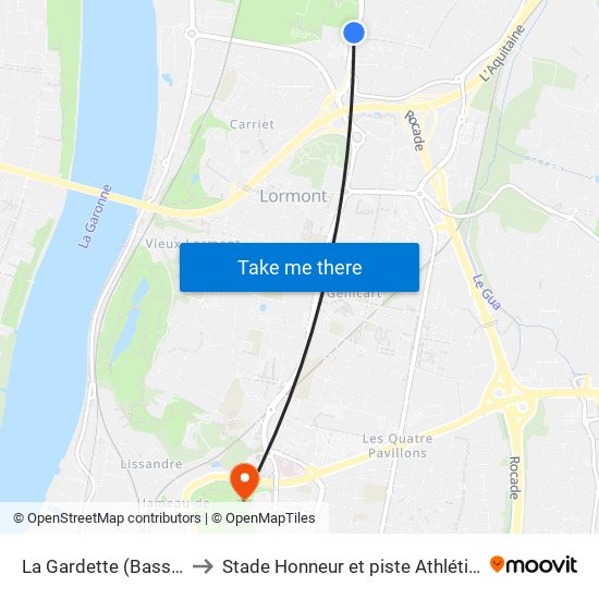 La Gardette (Bassens - Carbon Blanc) to Stade Honneur et piste Athlétisme Henri Danflous de Palmer map