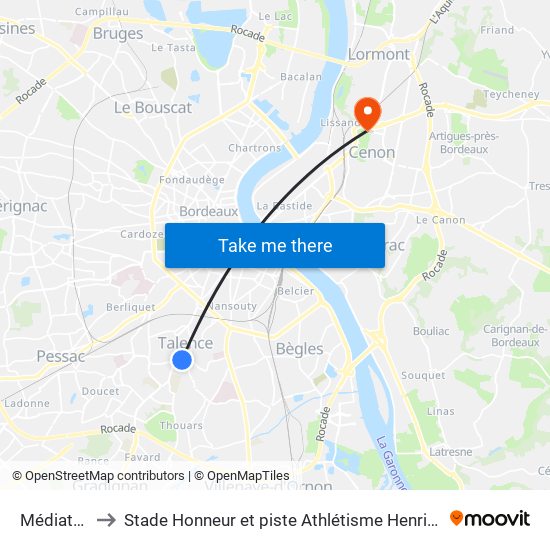 Médiathèque to Stade Honneur et piste Athlétisme Henri Danflous de Palmer map