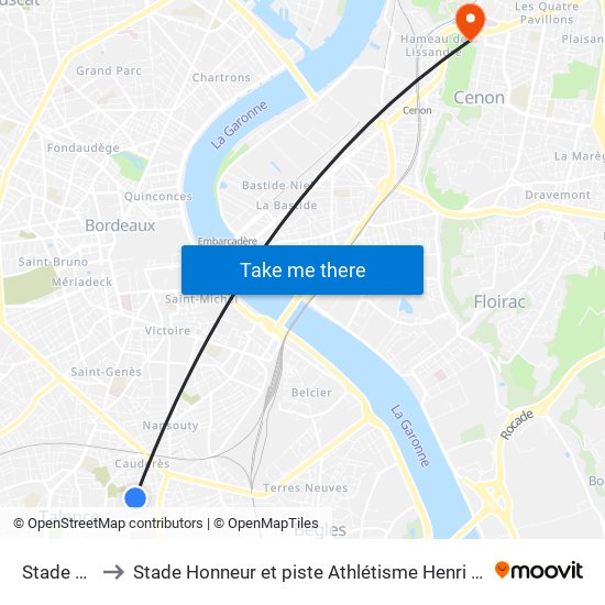 Stade Suzon to Stade Honneur et piste Athlétisme Henri Danflous de Palmer map