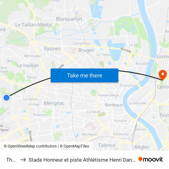 Thales to Stade Honneur et piste Athlétisme Henri Danflous de Palmer map