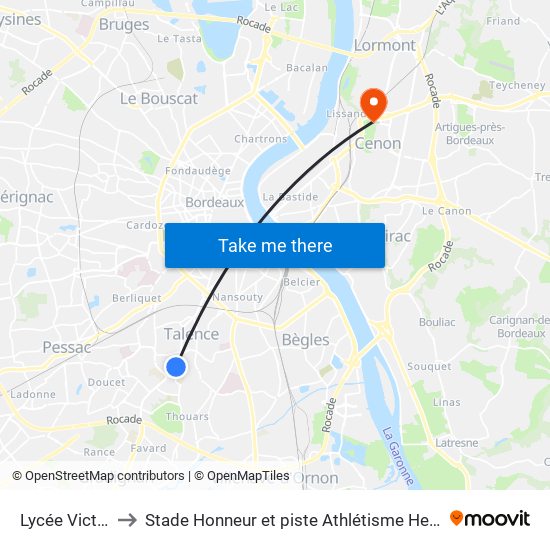 Lycée Victor Louis to Stade Honneur et piste Athlétisme Henri Danflous de Palmer map