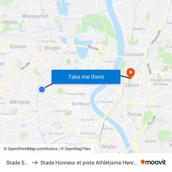 Stade Stéhélin to Stade Honneur et piste Athlétisme Henri Danflous de Palmer map