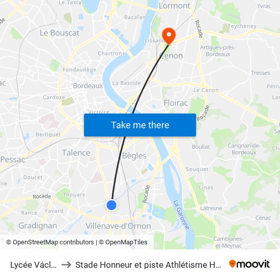 Lycée Václav Havel to Stade Honneur et piste Athlétisme Henri Danflous de Palmer map